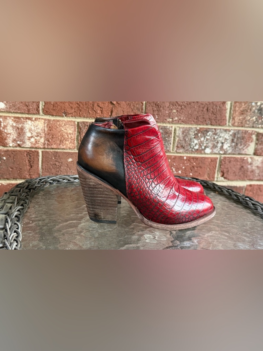 Freebird by Steven Red Croc-Embossed Leather Ankle Booties